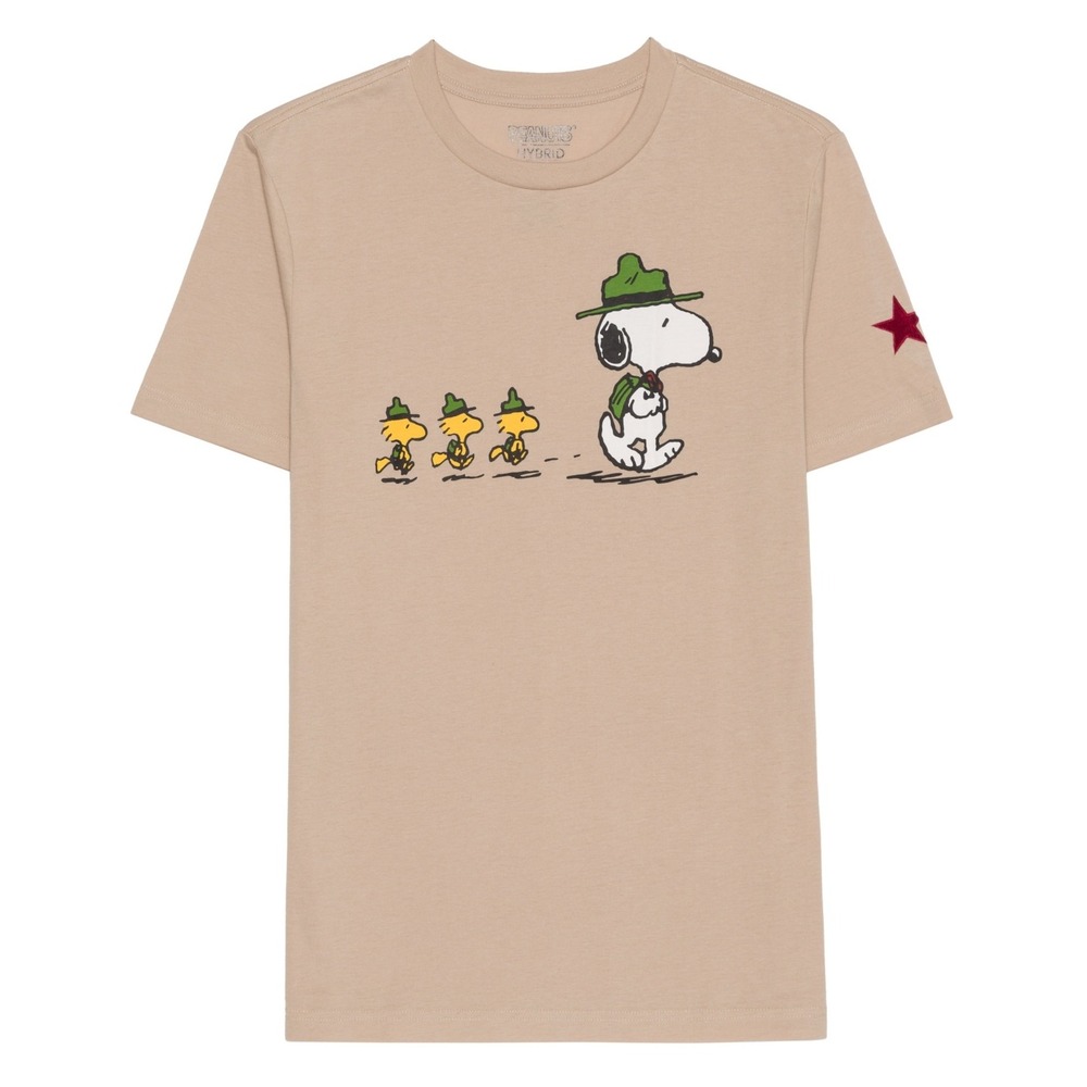 Peanuts Shirt Womens Small Tan Graphic Tee Beagle Scout Snoopy Funny Cartoon NWT